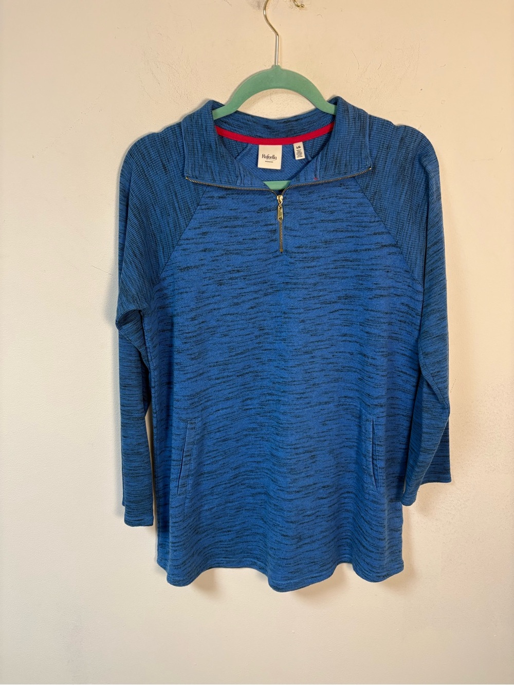 Raefella Week End Womens Blue Quarter-Zip Knit Pullover Top Large